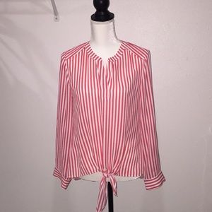 Chico’s Striped Tie Blouse, White, Orangish, red